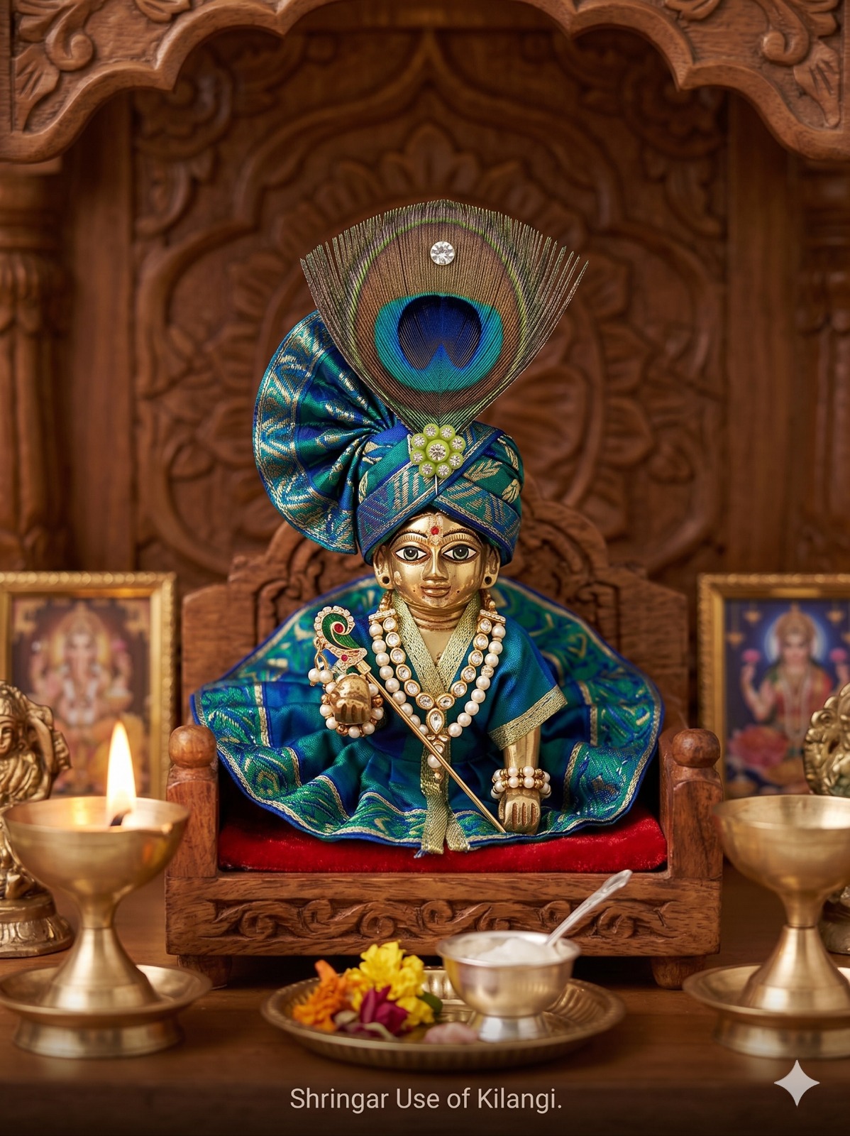 Premium Mor Pankh Kilangi for Laddu Gopal | Handmade Peacock Feather Mukut Kalangi with Rhinestones | Bal Gopal Shringar Accessory - Image 4