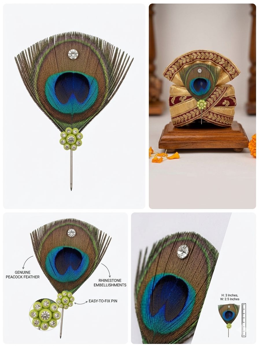 Premium Mor Pankh Kilangi for Laddu Gopal | Handmade Peacock Feather Mukut Kalangi with Rhinestones | Bal Gopal Shringar Accessory - Image 3