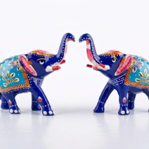Handmade Blue Wooden Elephant Pair for Home Decor | Hand Painted Decorative Elephant Statue Set | Vastu & Gift Item (Set of 2)
