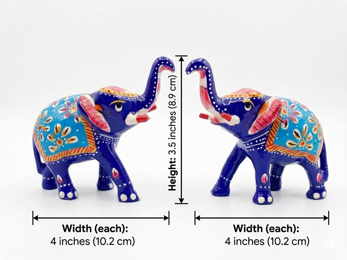 Handmade Blue Wooden Elephant Pair for Home Decor | Hand Painted Decorative Elephant Statue Set | Vastu & Gift Item (Set of 2) - Image 4