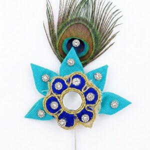 Handmade Peacock Feather Mukut for Laddu Gopal | Blue Flower Crown with Morpankh | Krishna Shringar Mukut
