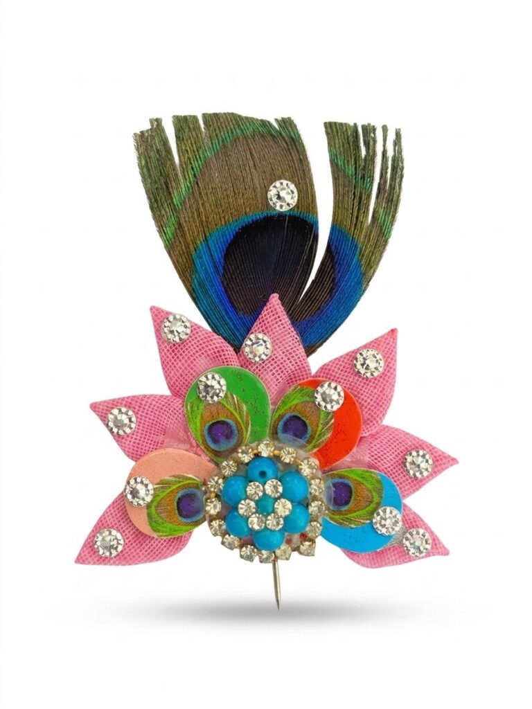 Handmade Morpankh Kilangi (Kalgi) for Laddu Gopal Ji – 3 Inch | Peacock Feather Mukut Accessory
