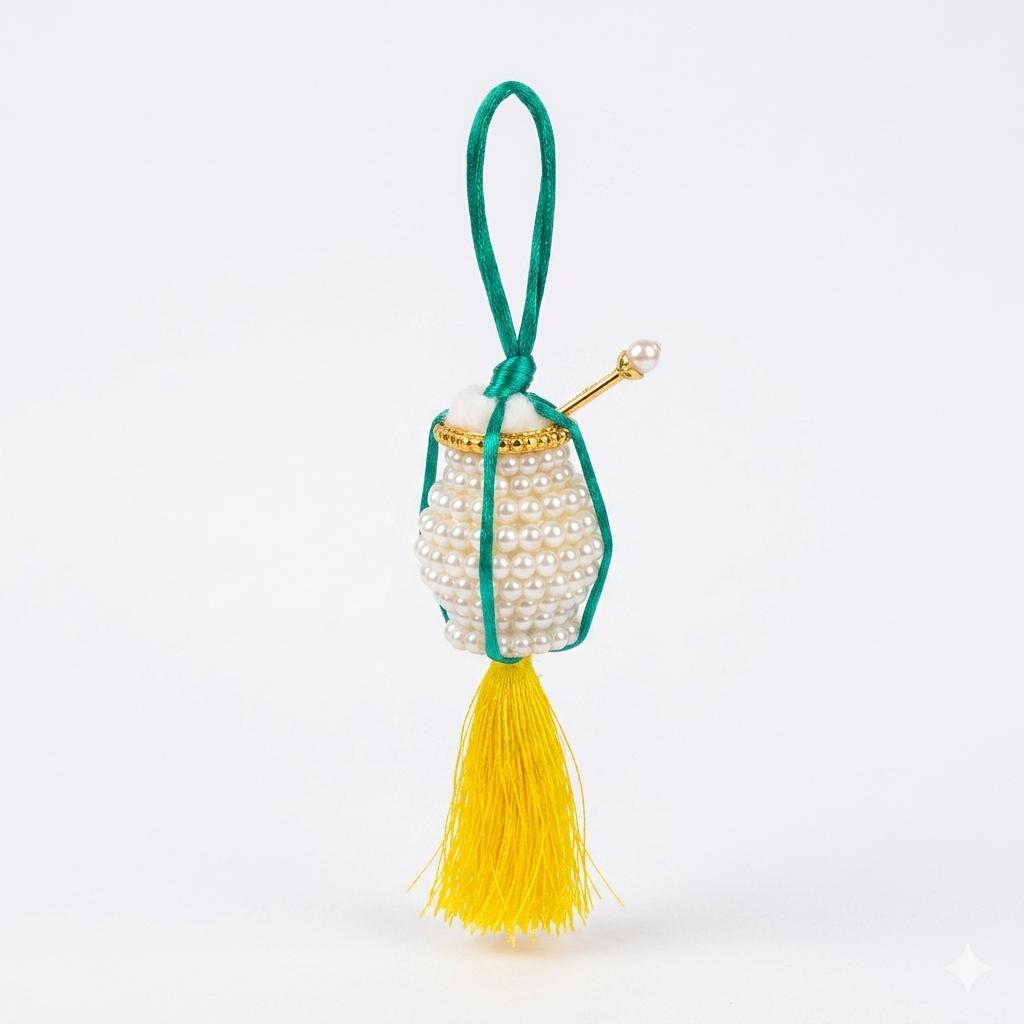 Premium Pearl Laddu Gopal Makhan Matki Hanging | Handmade Pearl Matki with Tassel for Bal Gopal & Krishna Mandir Decor