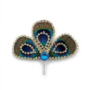 Premium Mor Pankh Kilangi for Laddu Gopal | Handmade Peacock Feather Mukut Pin with Rhinestones (2 Inch)