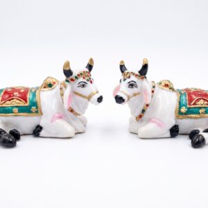 Handcrafted Kamdhenu Cow Idol for Pooja Mandir | Marble Dust Decorative Cow Statue | Vastu & Spiritual Home Decor | Nandi Gau Murti for Temple & Gift | 5 Inch