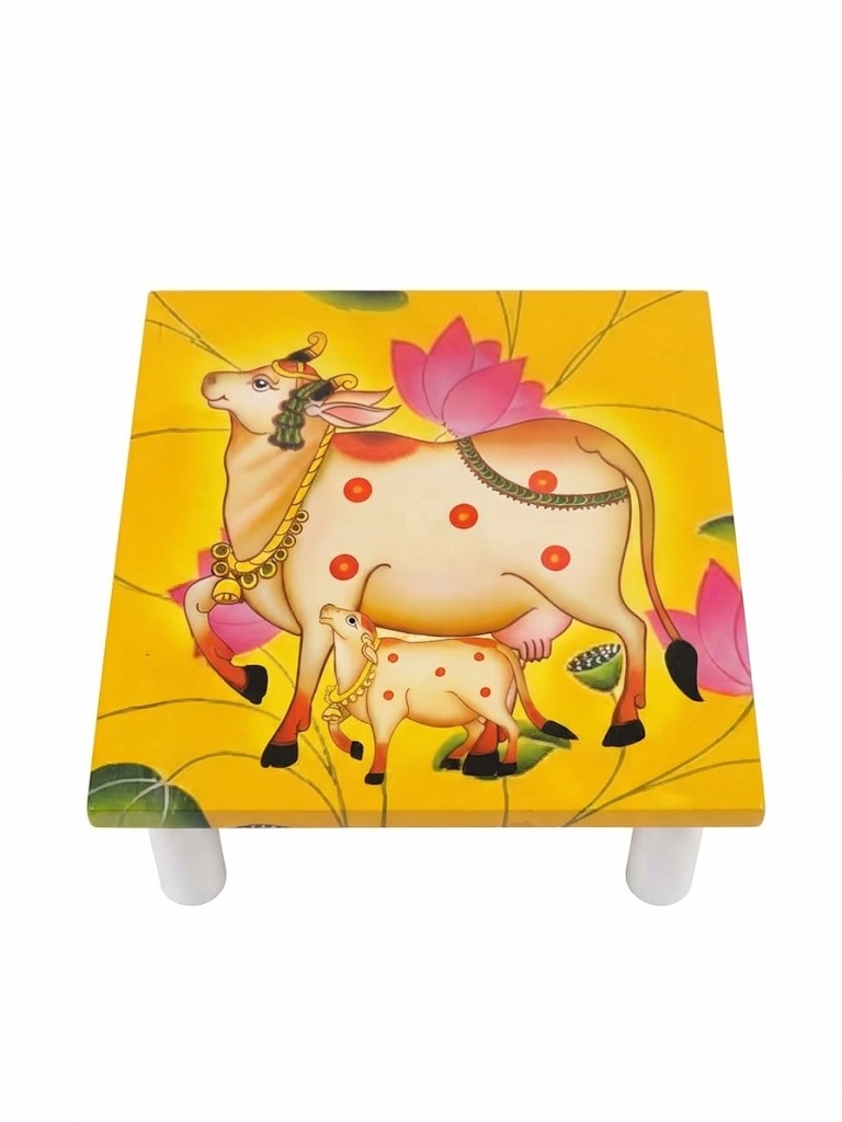 KDS Traditional Kamdhenu Cow & Calf Design Thakur Ji Bhog Chowki | 2 & 3 Inch