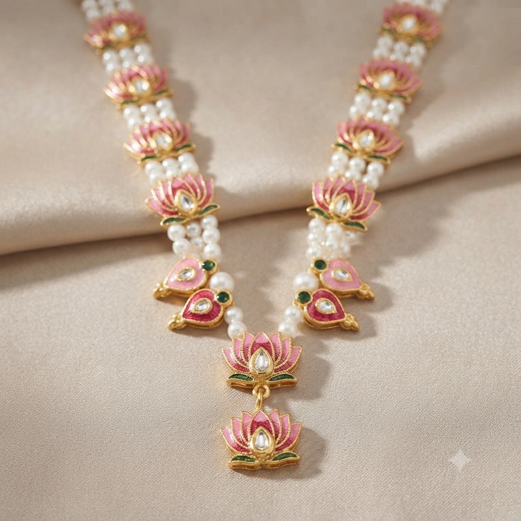 Lotus Meenakari Pearl Haar for Lakshmi Ji | 4, 5 & 6 Inch - Image 5