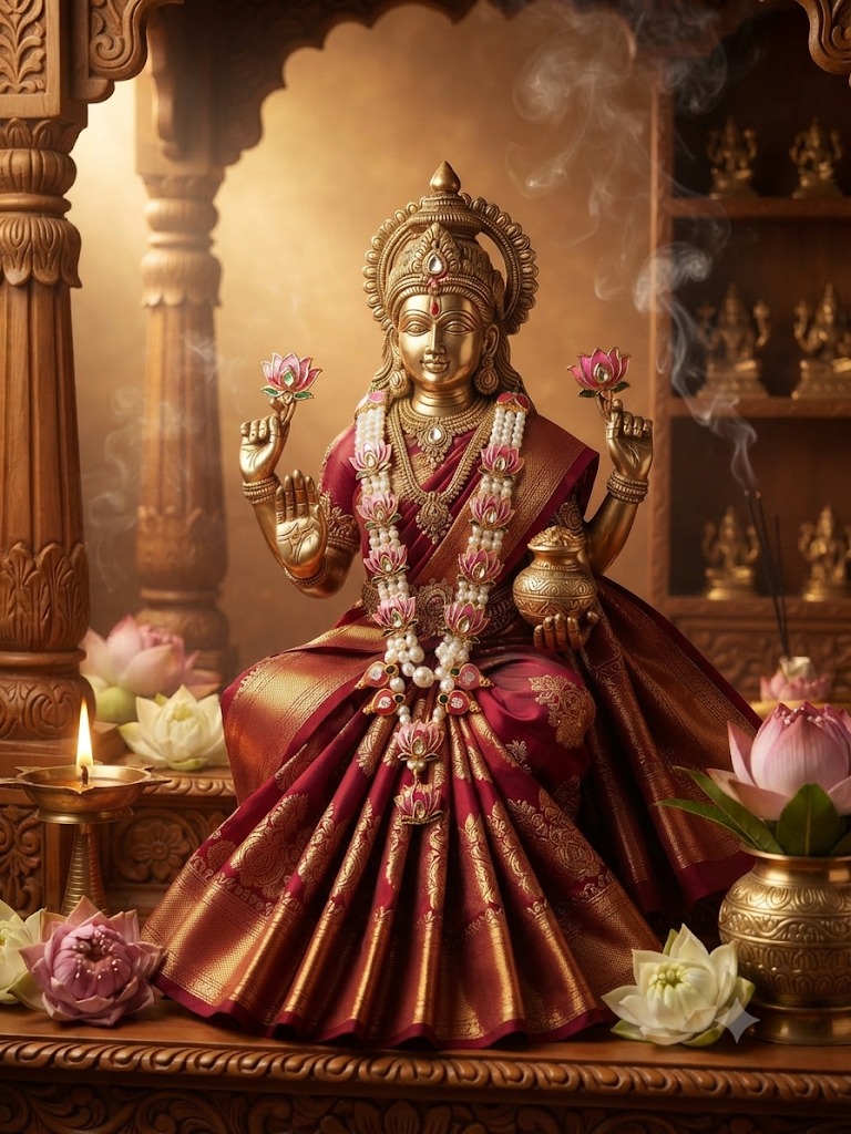 Lotus Meenakari Pearl Haar for Lakshmi Ji | 4, 5 & 6 Inch - Image 2